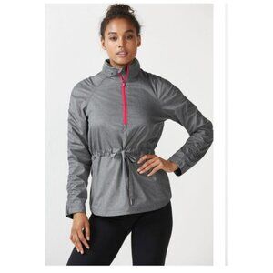 Fabletics Gray Ruched Long Sleeve Jacket Pink Zipper Drawstring Womens size larg